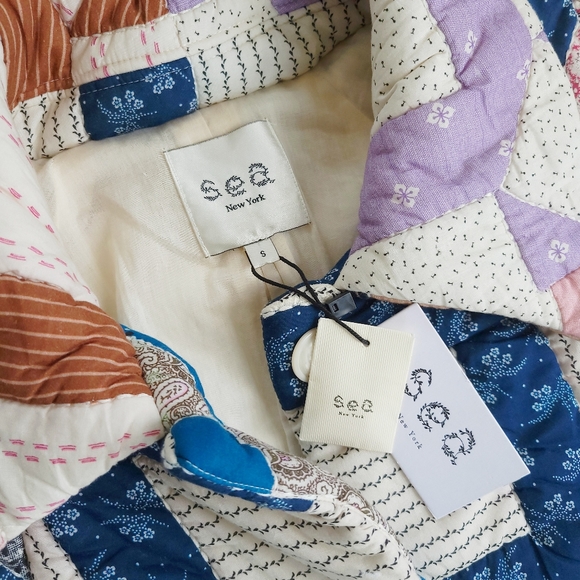 Sea NY Nohr Patchwork Retro Quilt Long Wrap Coat - Picture 8 of 16